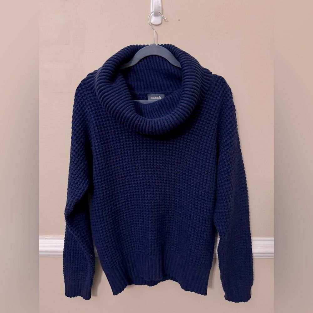 ModCloth Cowl Neck Blue Sweater size L - Picture 6 of 6